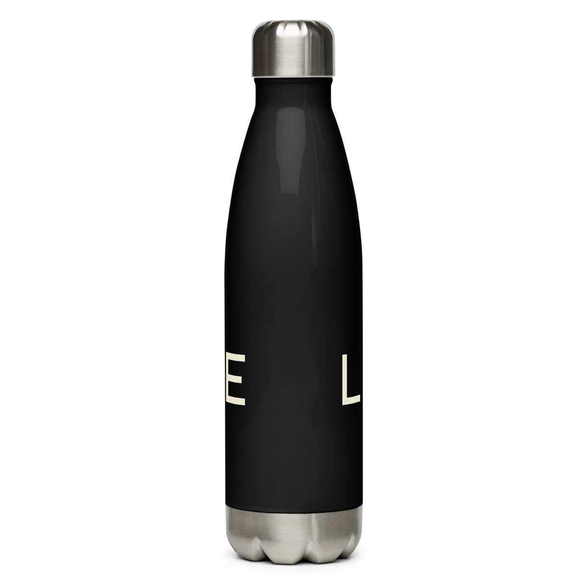 Back view of the black 17-ounce stainless steel bottle.