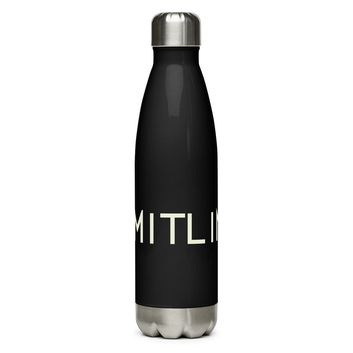 Front view of a black 17-ounce stainless steel bottle with a light LimitLine wordmark.