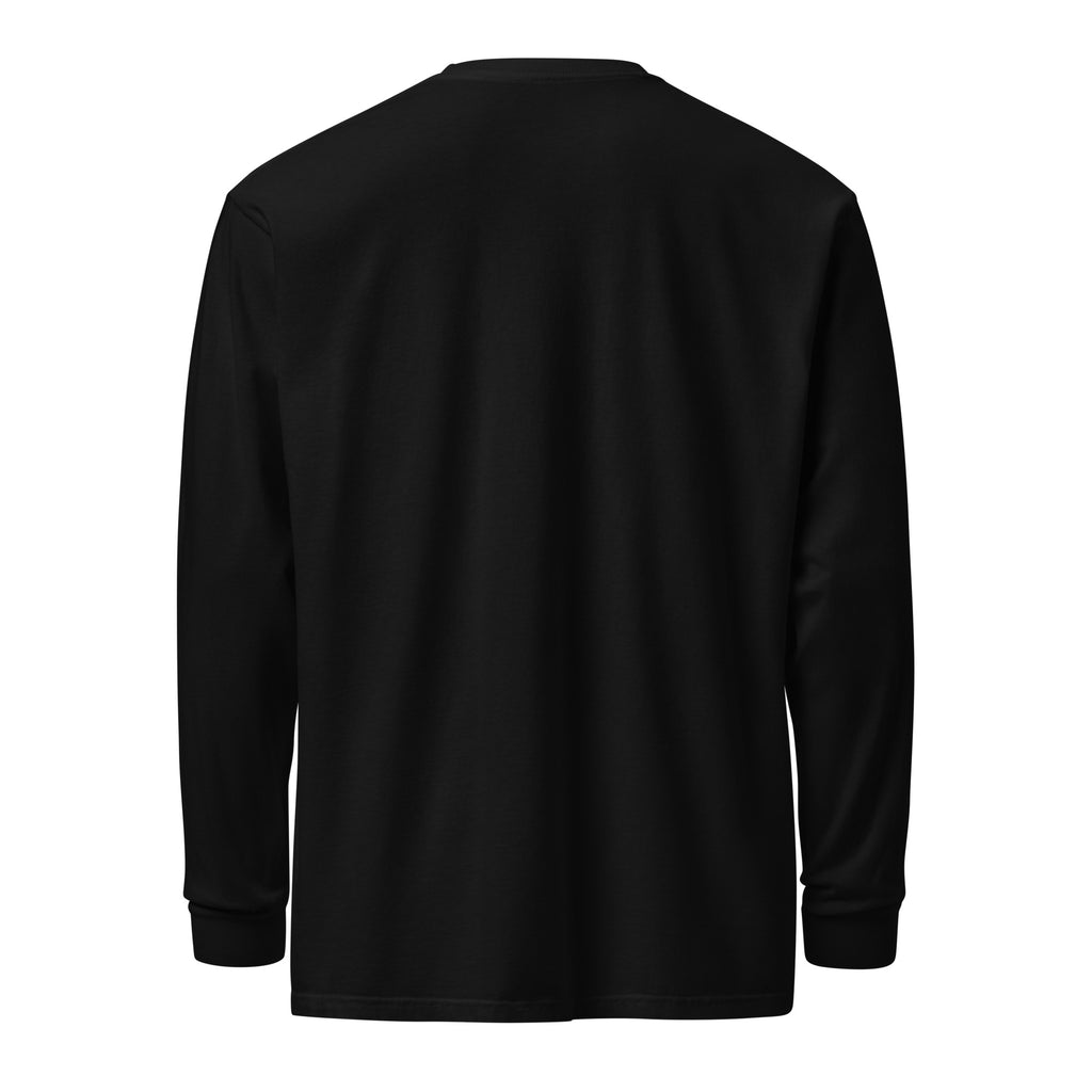 Back view of the black heavyweight long-sleeve shirt.