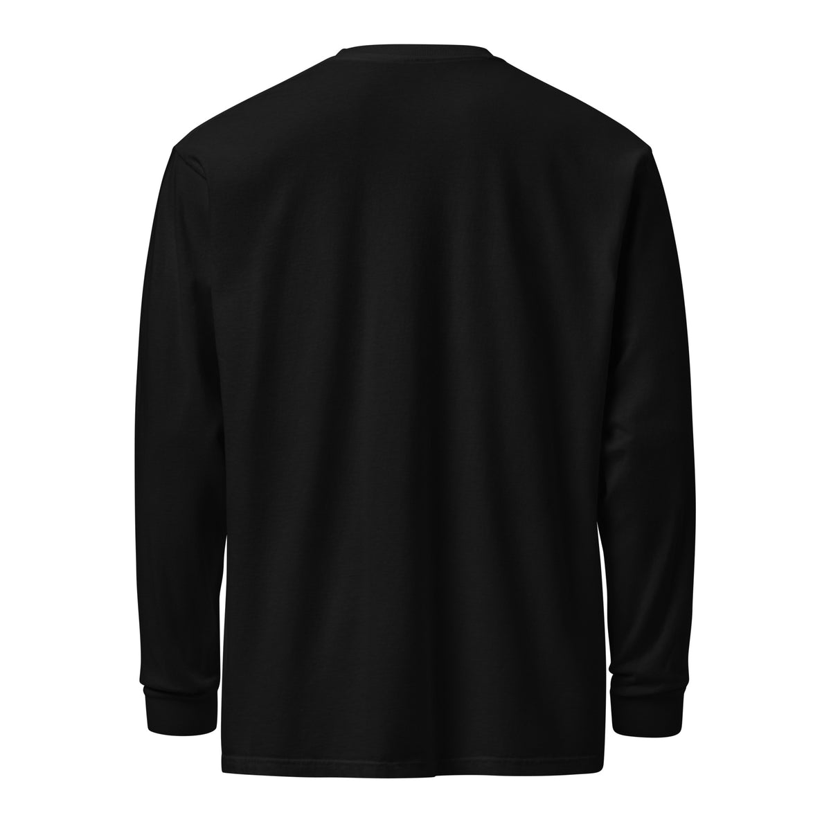 Back view of the black heavyweight long-sleeve shirt.