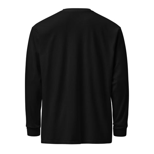 Back view of the black heavyweight long-sleeve shirt.