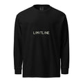 Front view of a black heavyweight long-sleeve shirt with a light LimitLine wordmark.