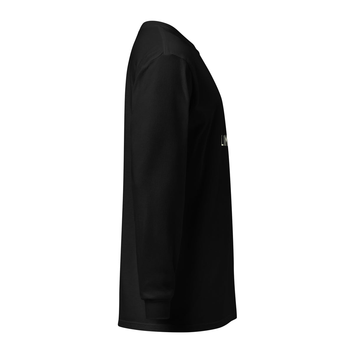 Right-side view of the black heavyweight long-sleeve shirt.
